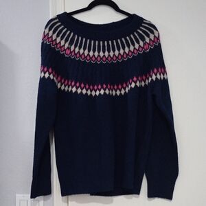 Croft & Barrow Navy and Pink Diamond Pattern Sweater Size XL